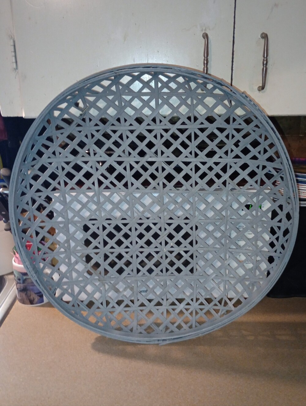 Vintage 19.5" Round Wicker Wall Decor in Light Blue